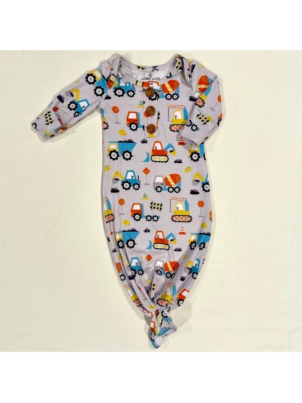 Caden Lane Baby Knot Gown Boys 0-3M Construction Trucks Layette Knotted Sleeper